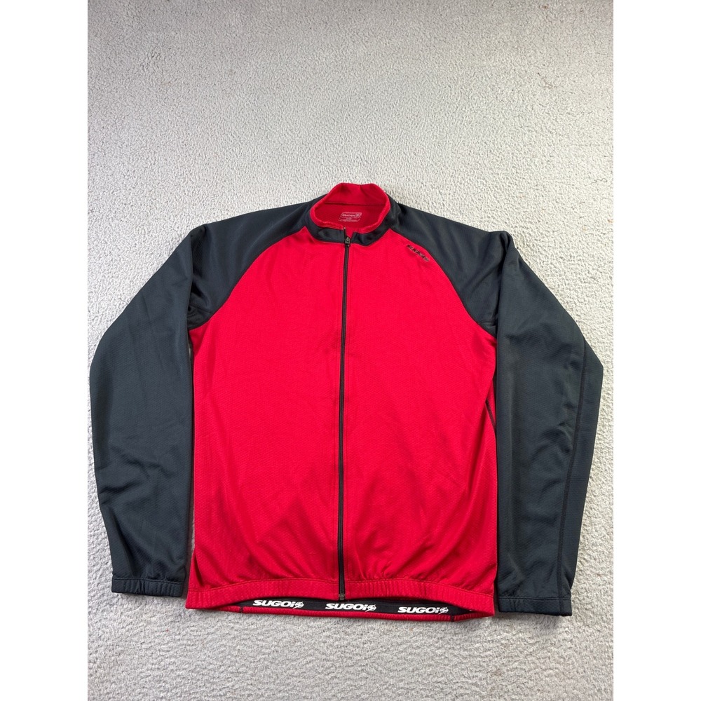 Sugoi Cycling Jersey Mens XL Red Black Full Zip Long Sleeve Pocket